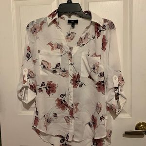 White with pink floral blouse